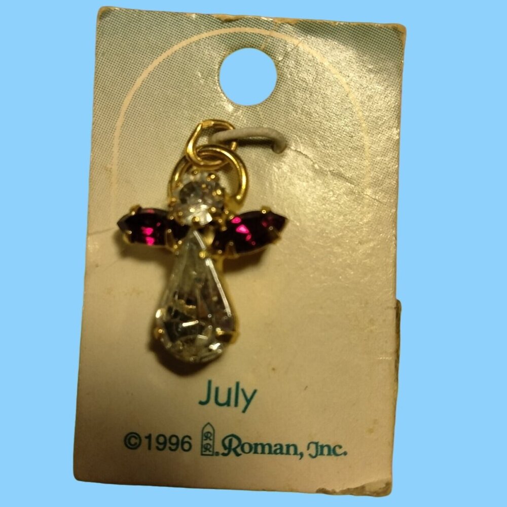 Roman inc July Birthstone Angel Charm Ruby Red Austrian Crystal Pendant 1996 NOS